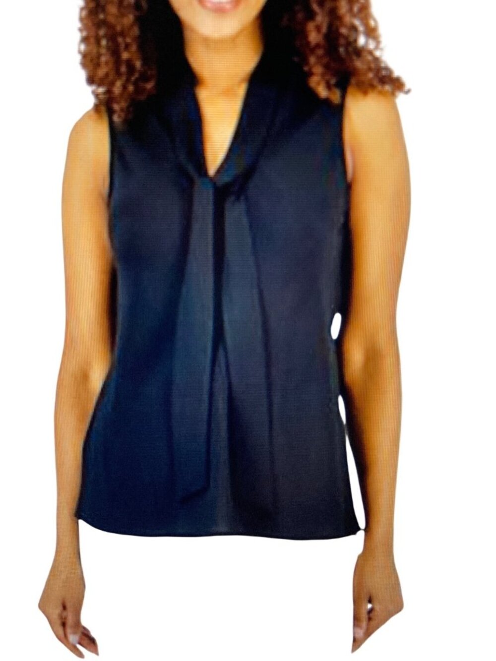 Kasper Women's Solid Tie-Front Sleeveless Woven Blouse Black XXL  NWT